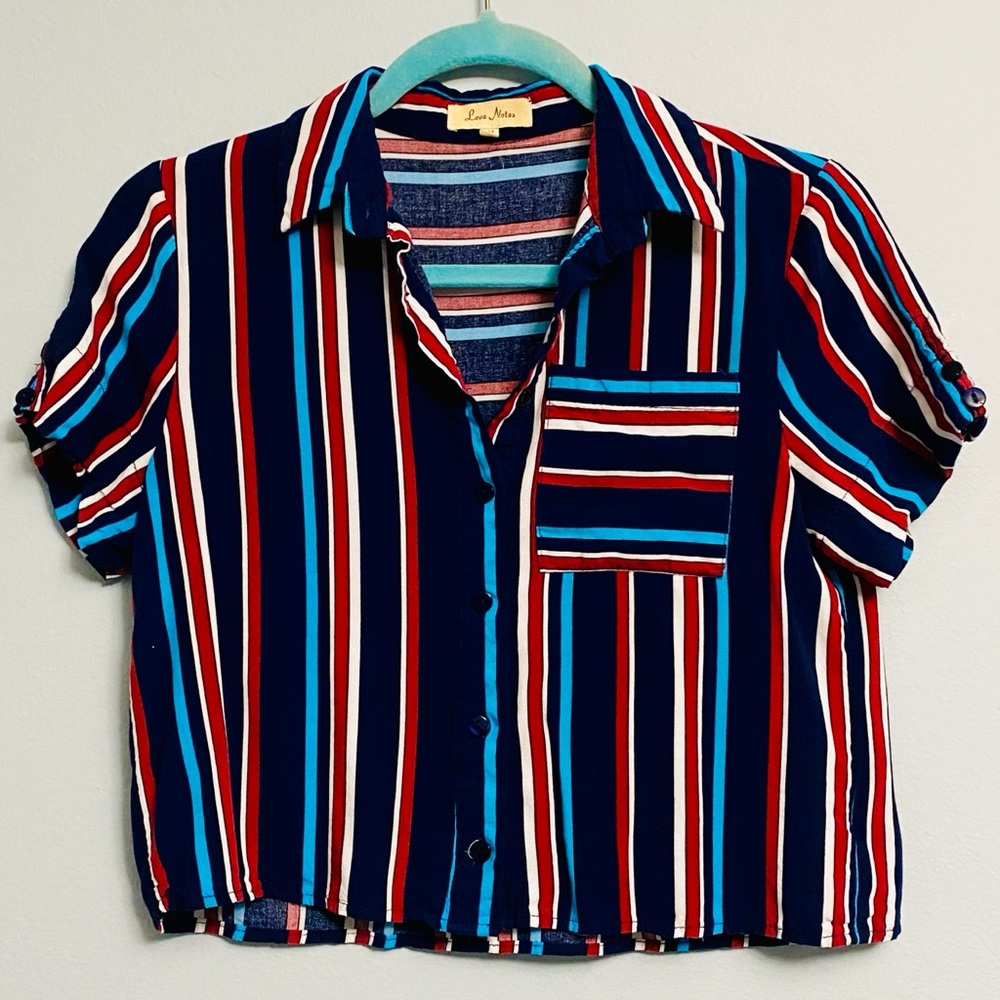 Red and Blue Cropped Button Down